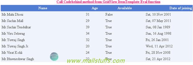 Call Codebehind method from GridView ItemTemplate Eval function